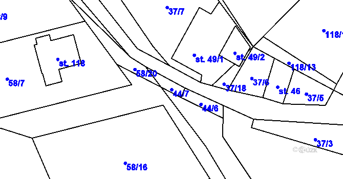 Parcela st. 44/7 v KÚ Karasín, Katastrální mapa
