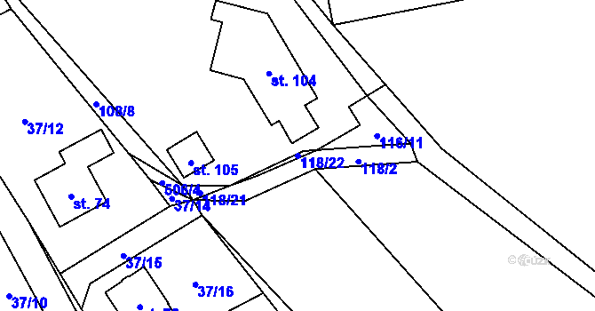 Parcela st. 118/22 v KÚ Karasín, Katastrální mapa