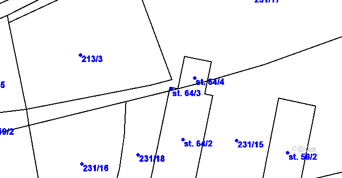 Parcela st. 64/3 v KÚ Karasín, Katastrální mapa