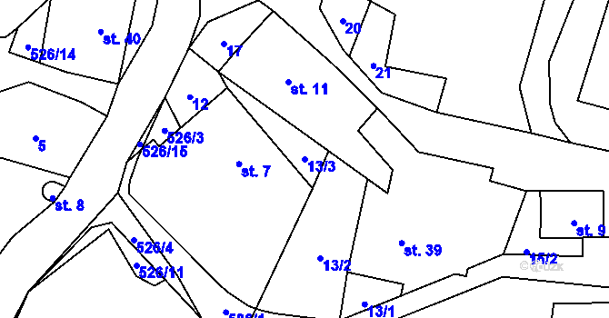 Parcela st. 13/3 v KÚ Karasín, Katastrální mapa