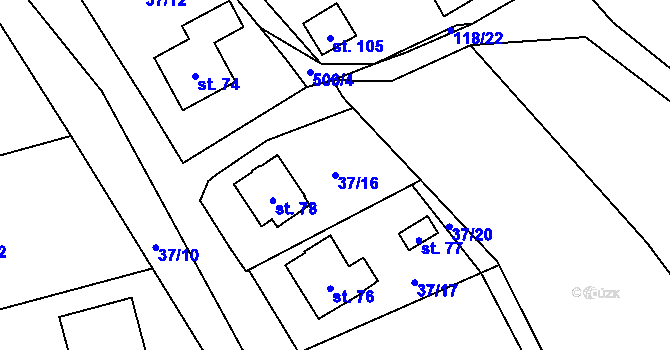 Parcela st. 37/16 v KÚ Karasín, Katastrální mapa