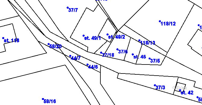 Parcela st. 37/18 v KÚ Karasín, Katastrální mapa