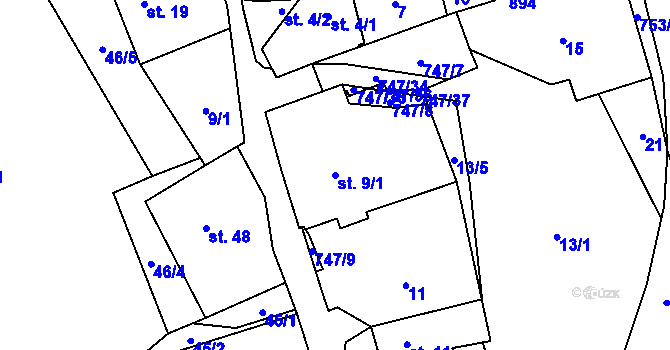 Parcela st. 9/1 v KÚ Ždánice u Bystřice nad Pernštejnem, Katastrální mapa