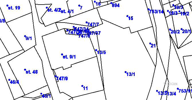 Parcela st. 13/5 v KÚ Ždánice u Bystřice nad Pernštejnem, Katastrální mapa