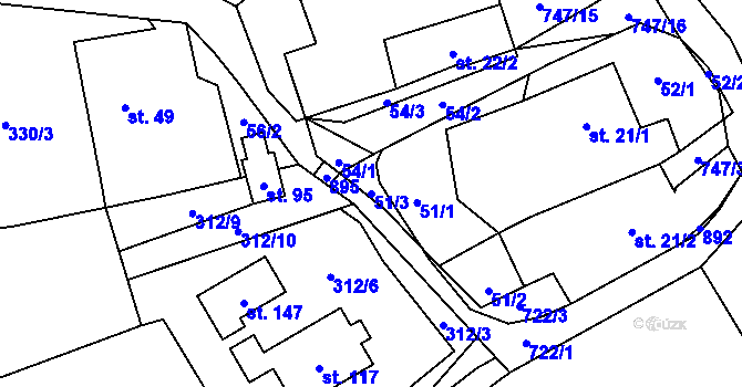 Parcela st. 51/3 v KÚ Ždánice u Bystřice nad Pernštejnem, Katastrální mapa