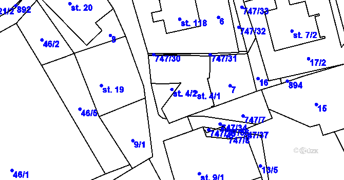 Parcela st. 4/2 v KÚ Ždánice u Bystřice nad Pernštejnem, Katastrální mapa