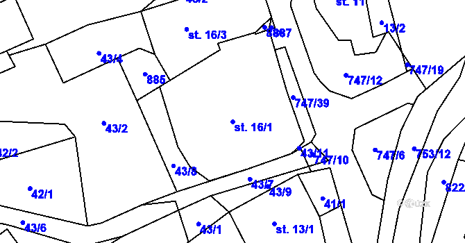 Parcela st. 16/1 v KÚ Ždánice u Bystřice nad Pernštejnem, Katastrální mapa