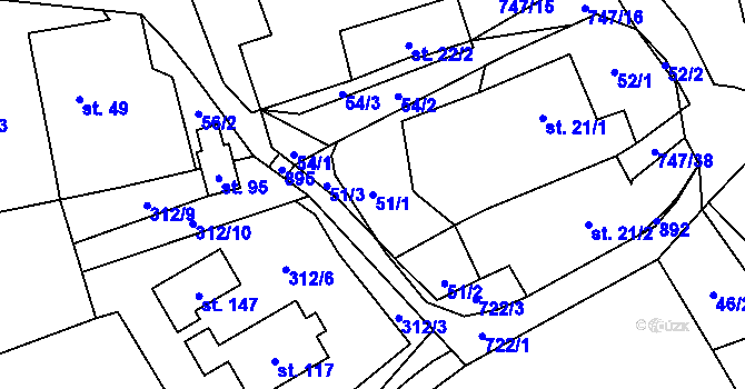 Parcela st. 51/1 v KÚ Ždánice u Bystřice nad Pernštejnem, Katastrální mapa