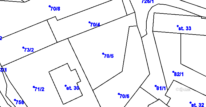 Parcela st. 70/5 v KÚ Ždánice u Bystřice nad Pernštejnem, Katastrální mapa