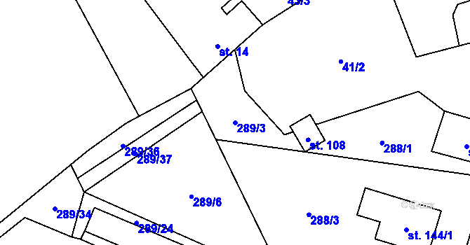 Parcela st. 289/3 v KÚ Ždánice u Bystřice nad Pernštejnem, Katastrální mapa