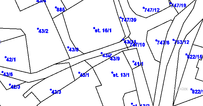 Parcela st. 43/7 v KÚ Ždánice u Bystřice nad Pernštejnem, Katastrální mapa