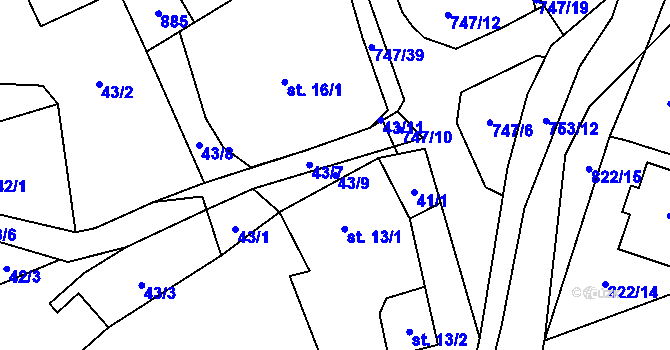 Parcela st. 43/9 v KÚ Ždánice u Bystřice nad Pernštejnem, Katastrální mapa