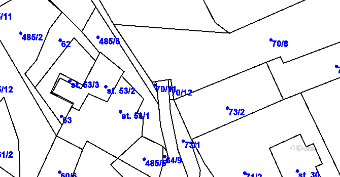 Parcela st. 70/12 v KÚ Ždánice u Bystřice nad Pernštejnem, Katastrální mapa