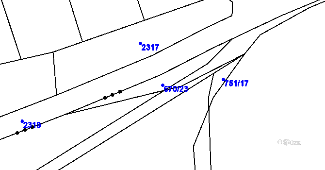 Parcela st. 670/23 v KÚ Ždánov, Katastrální mapa
