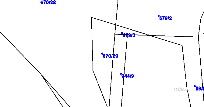 Parcela st. 670/29 v KÚ Ždánov, Katastrální mapa