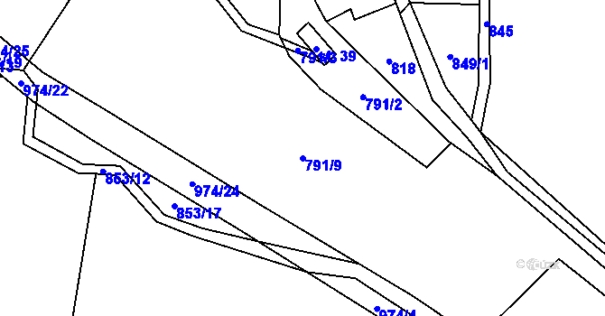 Parcela st. 791/9 v KÚ Ždánov, Katastrální mapa