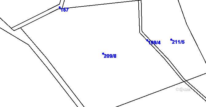 Parcela st. 209/8 v KÚ Ždánov, Katastrální mapa