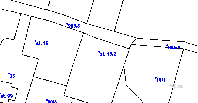 Parcela st. 19/2 v KÚ Ždánov, Katastrální mapa