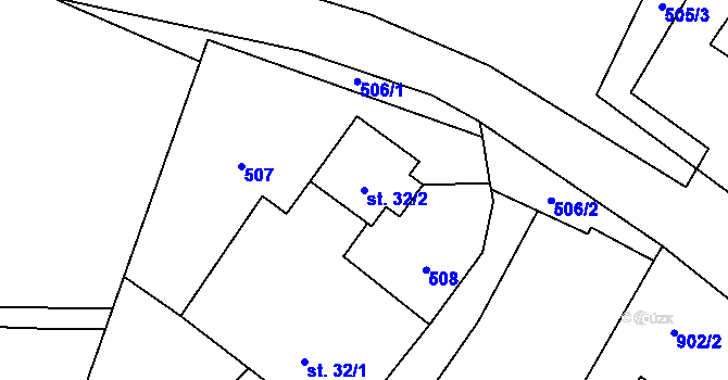 Parcela st. 32/2 v KÚ Ždánov, Katastrální mapa