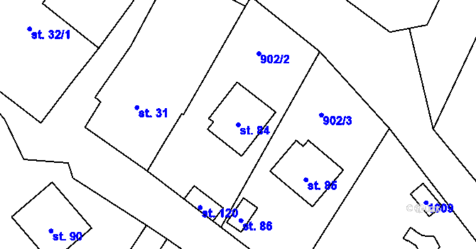 Parcela st. 84 v KÚ Ždánov, Katastrální mapa