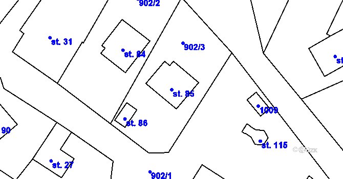 Parcela st. 85 v KÚ Ždánov, Katastrální mapa