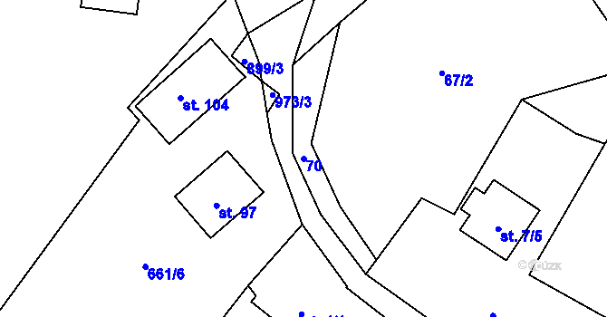 Parcela st. 70 v KÚ Ždánov, Katastrální mapa