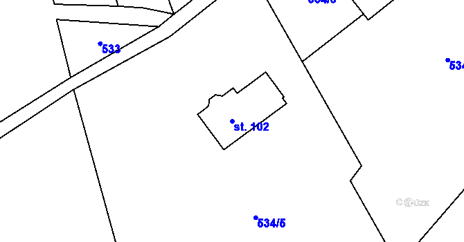 Parcela st. 102 v KÚ Ždánov, Katastrální mapa