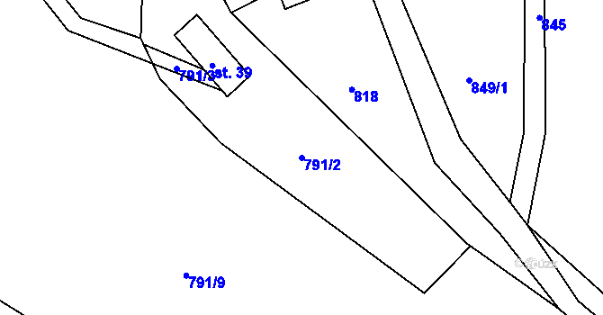 Parcela st. 791/2 v KÚ Ždánov, Katastrální mapa