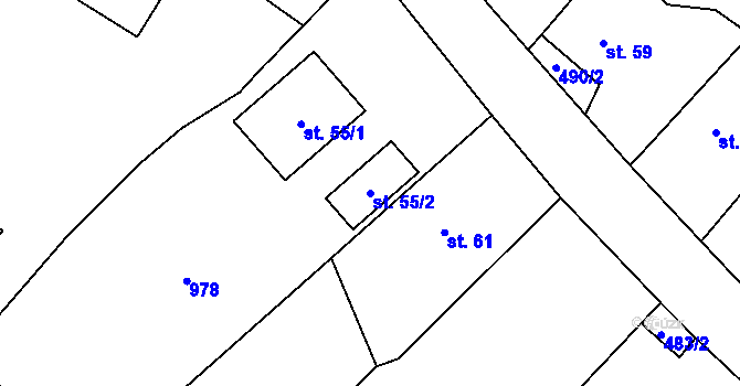 Parcela st. 55/2 v KÚ Ždánov, Katastrální mapa
