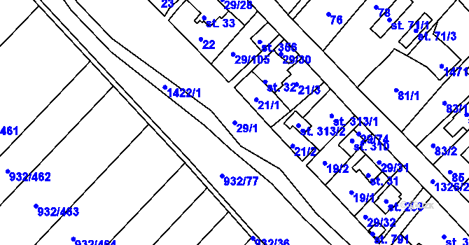 Parcela st. 29/1 v KÚ Žďár u Mnichova Hradiště, Katastrální mapa