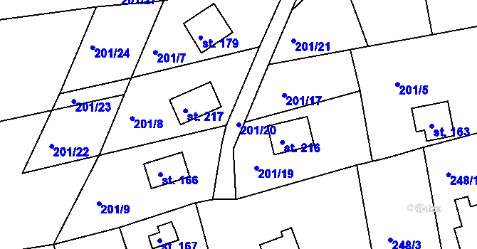 Parcela st. 201/20 v KÚ Žehrov, Katastrální mapa