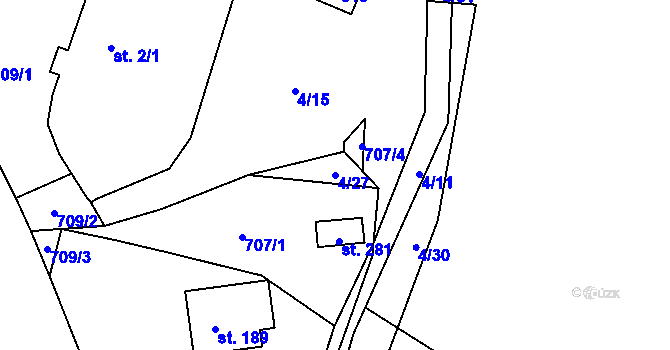Parcela st. 4/27 v KÚ Žehrov, Katastrální mapa