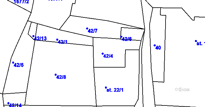 Parcela st. 42/4 v KÚ Otěvěky, Katastrální mapa