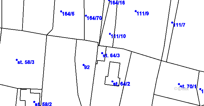 Parcela st. 64/3 v KÚ Otěvěky, Katastrální mapa