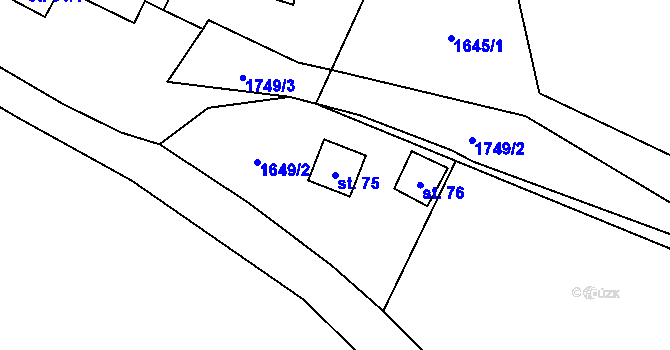 Parcela st. 75 v KÚ Podbořánky, Katastrální mapa