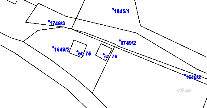 Parcela st. 76 v KÚ Podbořánky, Katastrální mapa