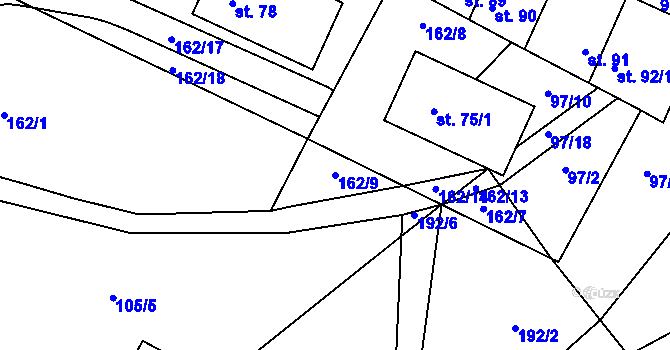 Parcela st. 162/9 v KÚ Žďár u Rakovníka, Katastrální mapa