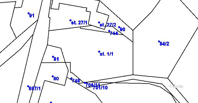 Parcela st. 1/1 v KÚ Kruh v Podbezdězí, Katastrální mapa