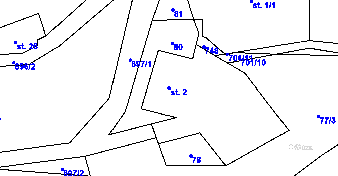 Parcela st. 2 v KÚ Kruh v Podbezdězí, Katastrální mapa