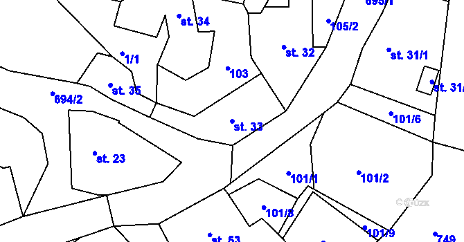 Parcela st. 33 v KÚ Kruh v Podbezdězí, Katastrální mapa