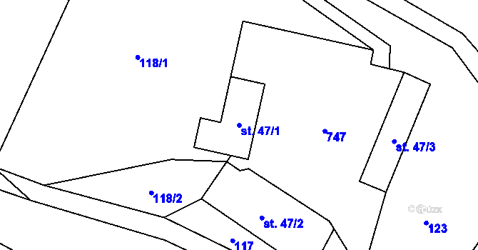 Parcela st. 47/1 v KÚ Kruh v Podbezdězí, Katastrální mapa