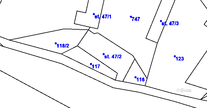 Parcela st. 47/2 v KÚ Kruh v Podbezdězí, Katastrální mapa