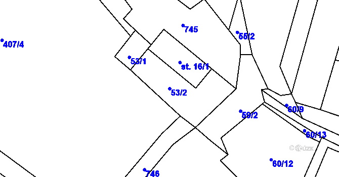 Parcela st. 53/2 v KÚ Kruh v Podbezdězí, Katastrální mapa
