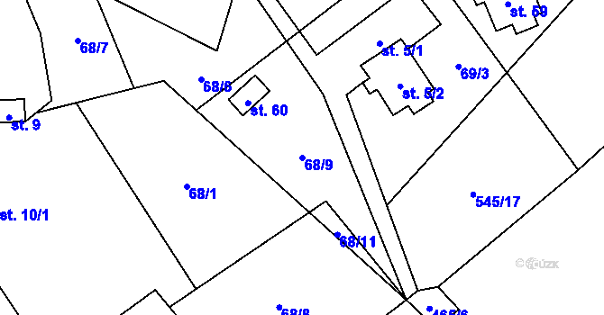 Parcela st. 68/9 v KÚ Kruh v Podbezdězí, Katastrální mapa