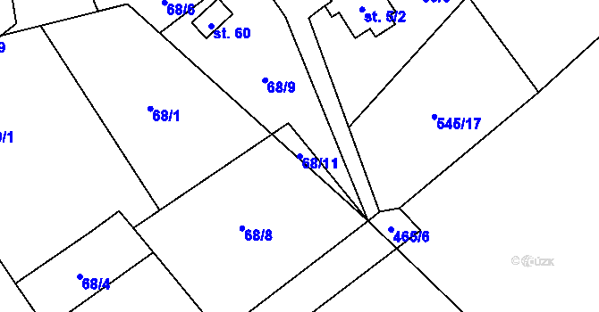 Parcela st. 68/11 v KÚ Kruh v Podbezdězí, Katastrální mapa