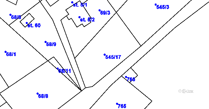 Parcela st. 545/17 v KÚ Kruh v Podbezdězí, Katastrální mapa