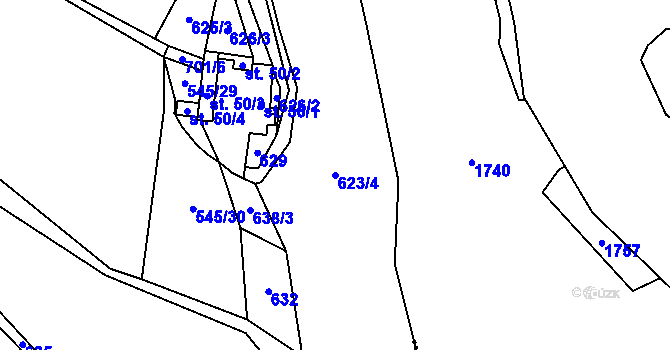 Parcela st. 623/4 v KÚ Kruh v Podbezdězí, Katastrální mapa