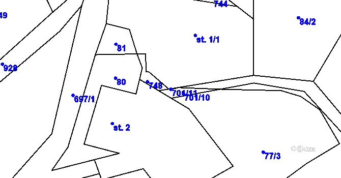 Parcela st. 701/11 v KÚ Kruh v Podbezdězí, Katastrální mapa