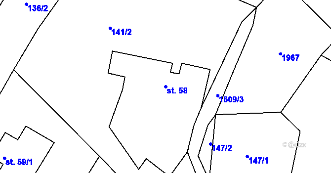 Parcela st. 58 v KÚ Žďár v Podbezdězí, Katastrální mapa