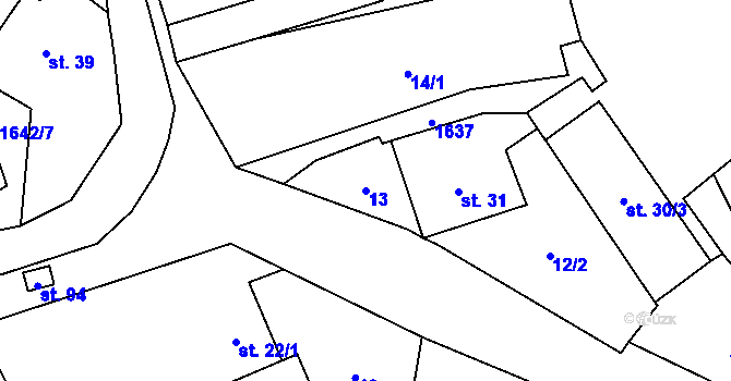 Parcela st. 13 v KÚ Žďár v Podbezdězí, Katastrální mapa